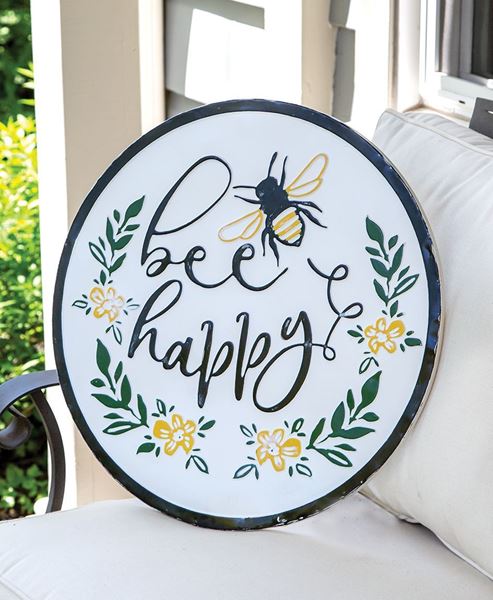 Bee Happy Distressed Enamel Sign - Charlie's Roost