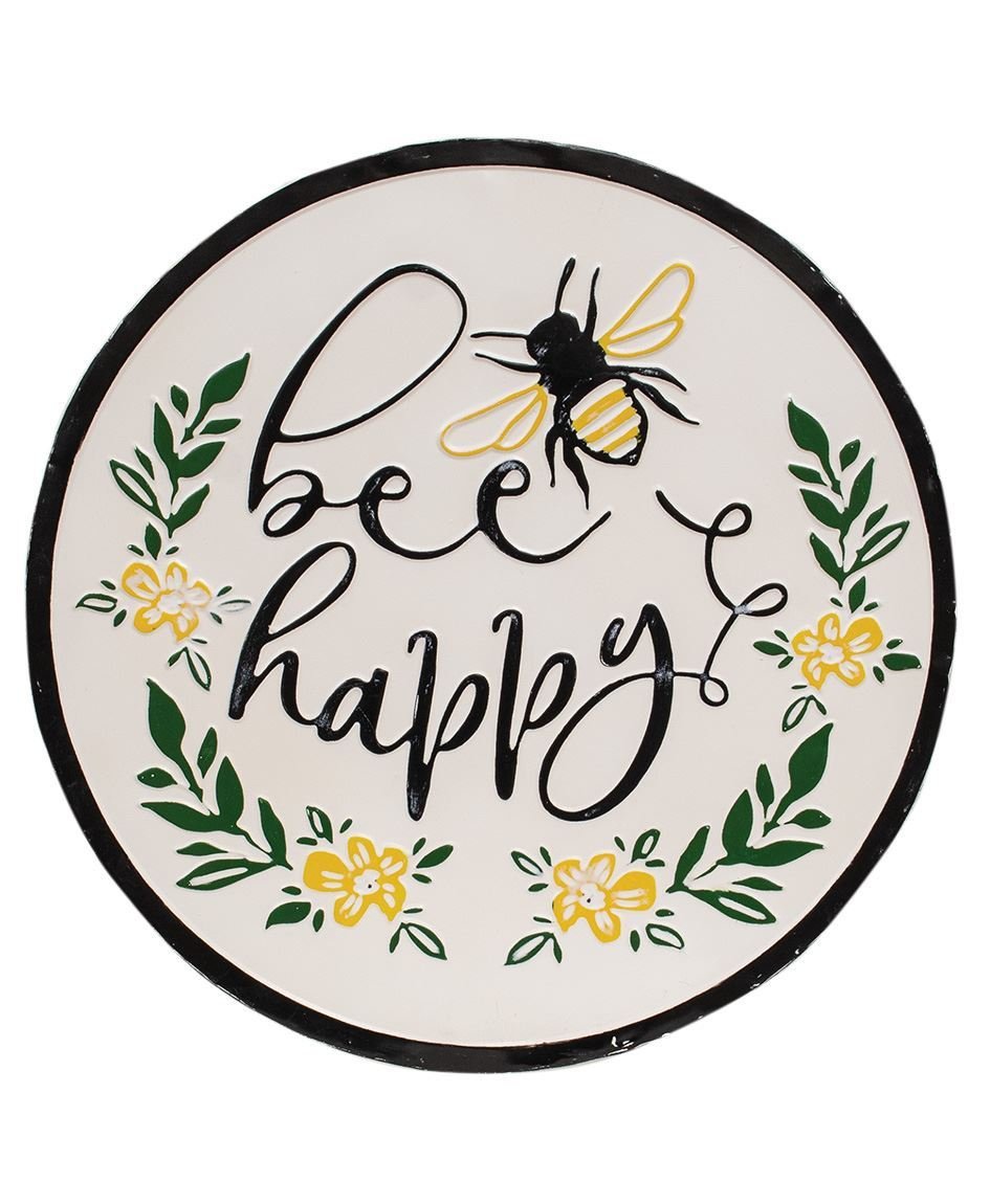 Bee Happy Distressed Enamel Sign - Charlie's Roost