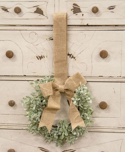 Flocked Boxwood Wreath w/Burlap Bow - Charlie's Roost