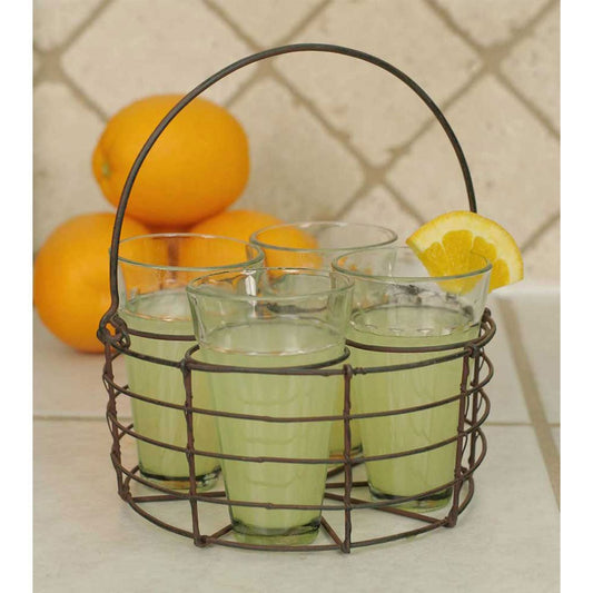 Round Wire Caddy with Four Glasses - Charlie's Roost