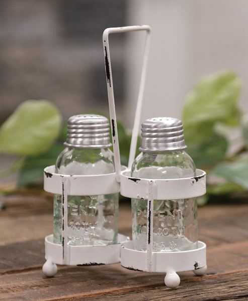 White Wash Salt and Pepper Caddy with Shakers - Charlie's Roost